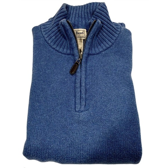 L.L. LL Bean Sweater Blue 1/4 Zip Mock Neck Cotton Pullover Men's Medium M‎ - Picture 3 of 7